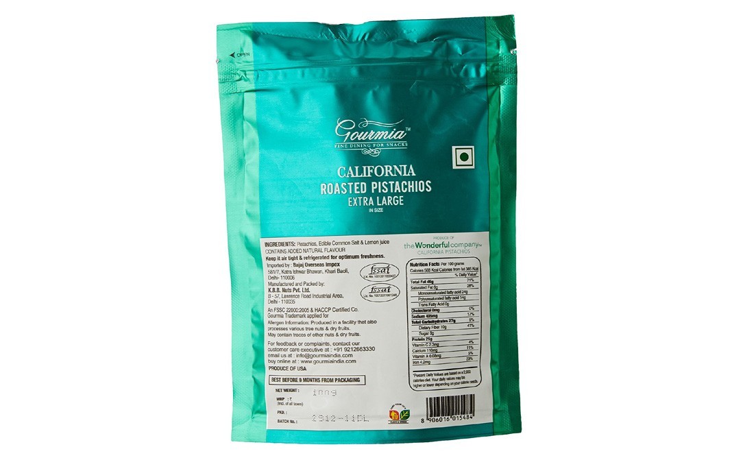 Gourmia Roasted California Pistachios Lightly Salted Extra Large   Pack  100 grams